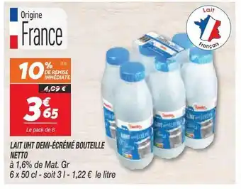 Netto Lait uht demi-ecreme bouteille netto offre