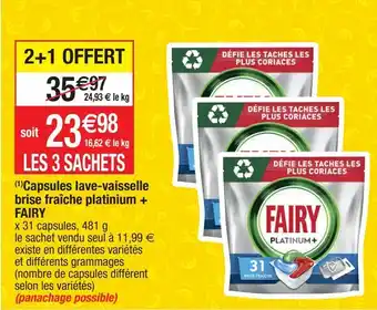 Migros Capsules lave-vaisselle brise fraîche platinium + frairy offre