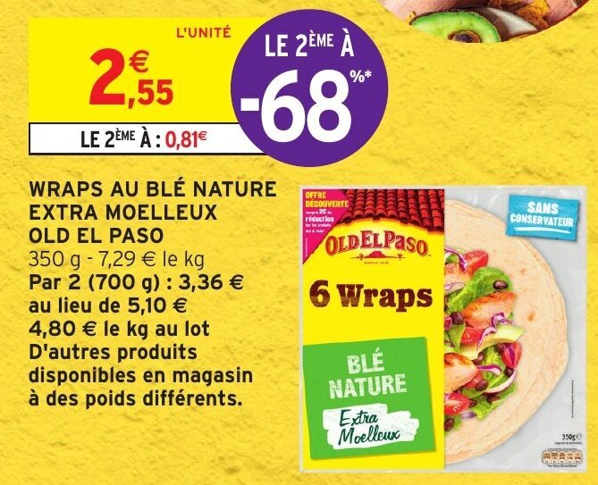 Promo Wraps Au Blè Nature Extra Moelleux Old El paso chez Intermarché