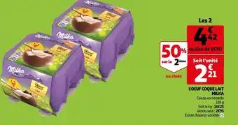 Auchan L'oeuf Coque Lait offre