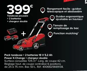 Castorama Pack tondeuse + 2 batteries 18 V 5,2 ah power x-change + chargeur double offre