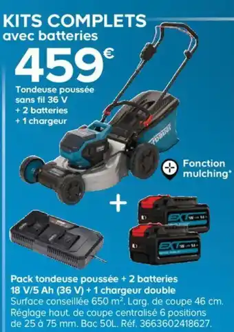 Castorama Pack tondeuse poussée + 2 batteries 18 V/5 ah offre