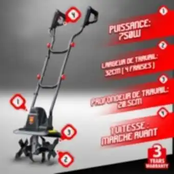 Motobineuse électrique 750w 32cm - 4 fraises