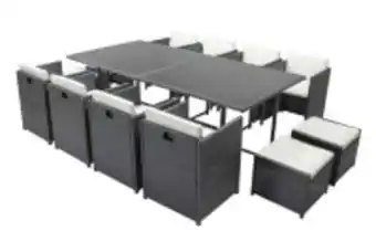 Miami 12 gris/blanc : salon encastrable 12 personnes en résine tressée grise poly rotin