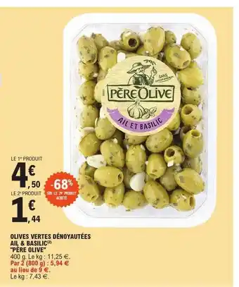 E.Leclerc Olives vertes dénoyautées ail & basilic offre