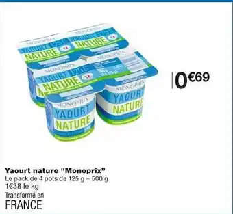 Monoprix Yaourt nature offre