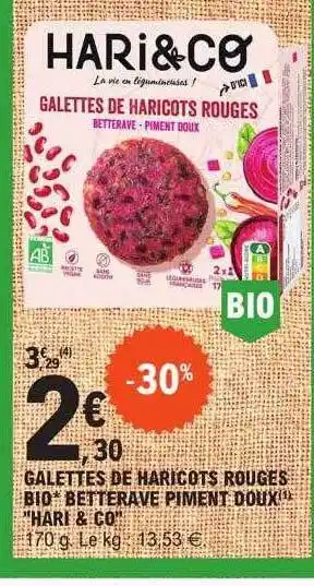 E.Leclerc Galettes de haricots rouges bio betterave piment doux offre