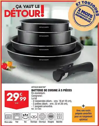 ALDI Batterie de cuisine à 5 pièces arthur martin offre