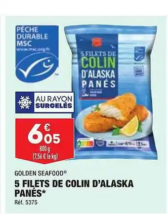 ALDI 5 filets de colin d'alaska panés golden seafood offre