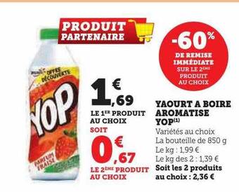 Hyper U Yaourt à boire aromatisé yop offre