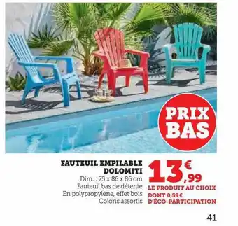 Hyper U Fauteuil empilable dolomiti offre