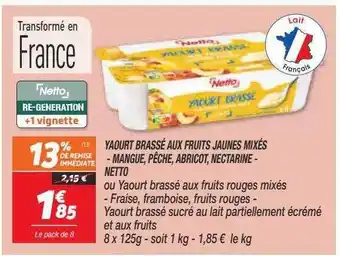 Netto Yaourt brassé aux fruits jaunes mixés - mangue, pêche, abricot, nectarine - netto offre