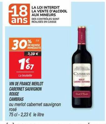 Netto Vin de france merlot cabernet sauvignon rouge cambras offre