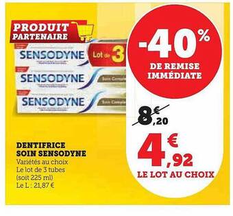 Super U Dentifrice soin sensodyne offre