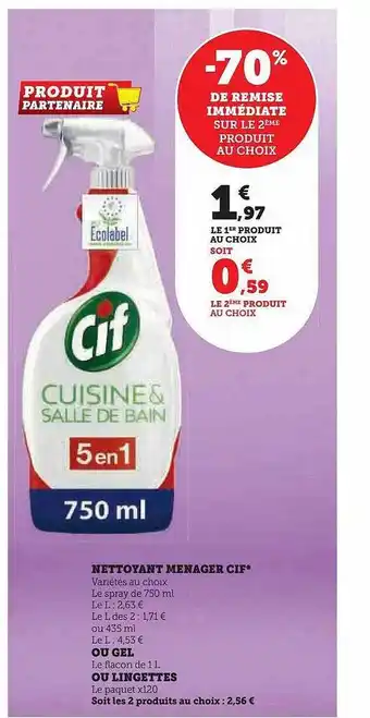U Express Nettoyant ménager cif ou gel ou lingettes offre