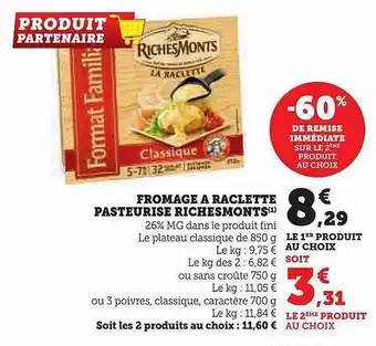 U Express Fromage à raclette pasteurisé riches monts offre