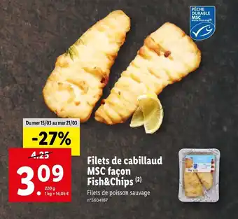 Lidl Filets de Cabillaud MSC Facon Fish&Chips offre