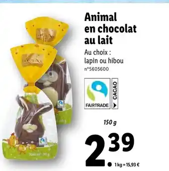Lidl Animal en Chocolat au Lait offre
