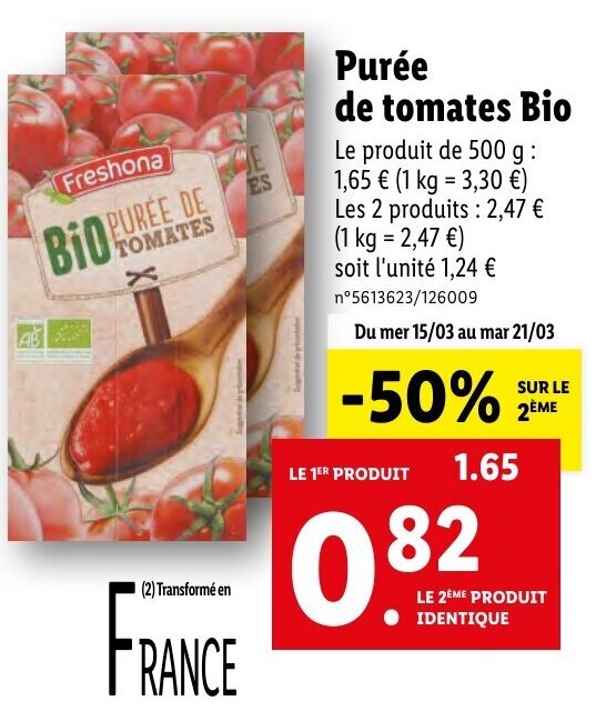 Promo Purée de Tomates Bio chez Lidl