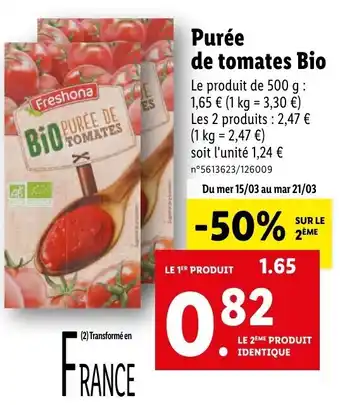 Lidl Purée de Tomates Bio offre