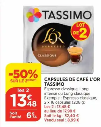 Bi1 Capsules De Cafè L'Or Tassimo offre