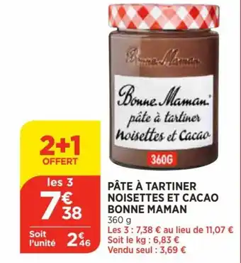 Bi1 Pâtes A Tartiner Noisettes Et Cacao Bonne Maman offre