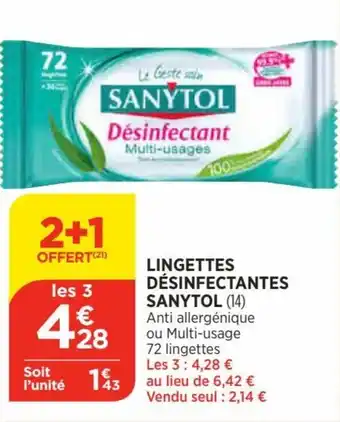 Bi1 Lingettes Dèsinfectantes Sanytol offre