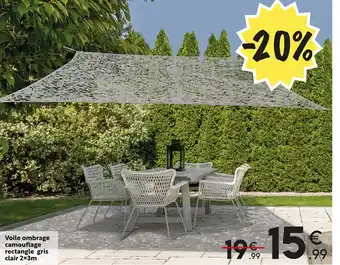 Voile Ombrage Camouflage Rectangle Gris Clair 2x3m