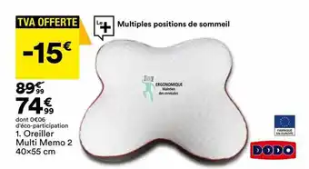 BUT Oreiller multi mémo 2 40 x 55 cm dodo offre