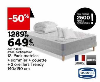 BUT Pack matelas + sommier + couette + 2 oreillers trendy 140 x 190 cm simmons offre