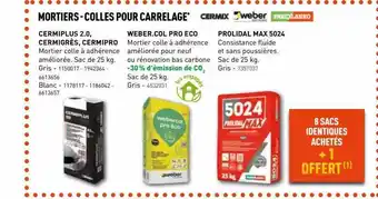Mortier - colles pour carrelage cermix, weber, parexlanko