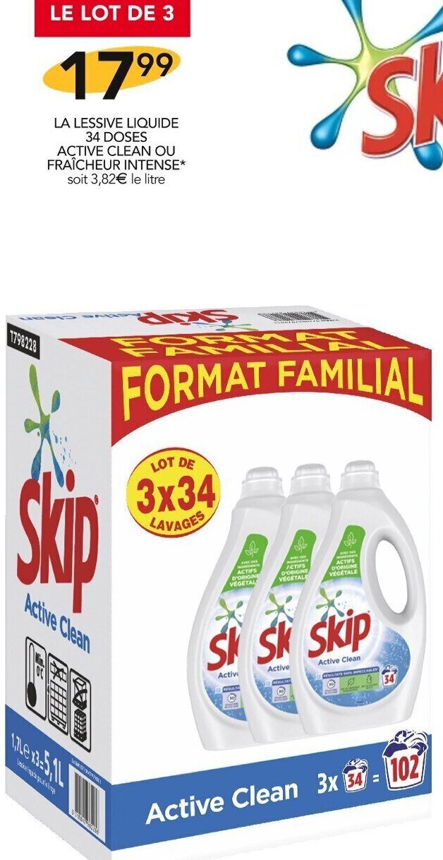 Promo La Lessive Liquide 34 Doses Active Clean Ou Fraicheur Intense chez Stokomani