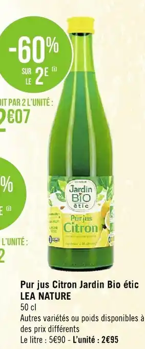 Géant Casino Pur Jus Citron Jardin Bio ètic Lea nature offre