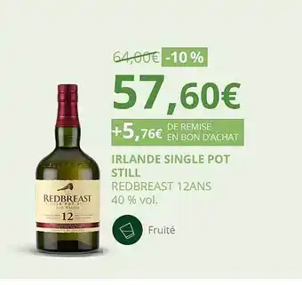 Irlande single pot still redbreast 12 ans 40% vol.