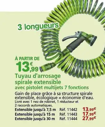 Tuyau d'arrosage spirale extensible avec pistolet multijets 7 fonctions