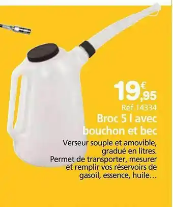 Broc 5l avec bouchon et bec