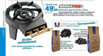 Réchaud à gaz en fonte, 2 feux werka pro, charbon de bois gamme gastronomique