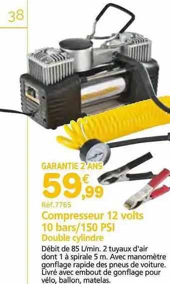 Provence Outillage Compresseur 12 volts 10 bars-150 psi double cylindre offre