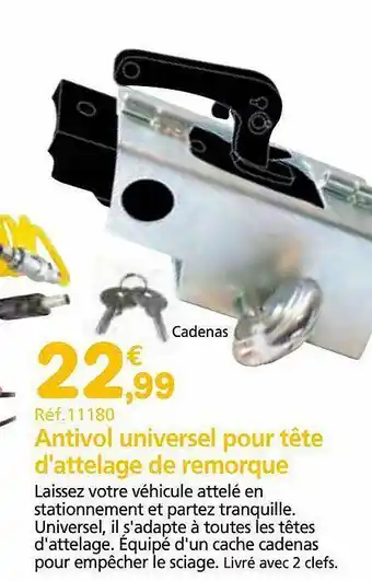 Provence Outillage Antivol universel pour tête d'attelage de remorque offre