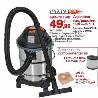 Aspirateur eau-poussiĂšre 1000 watts 15l werka pro