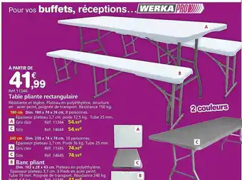 Provence Outillage Table pliante rectangulaire werka pro, banc pliant werka pro offre