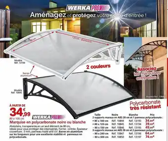 Provence Outillage Marquise en polycarbonate noire ou blanche werka pro offre