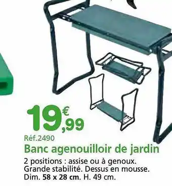 Provence Outillage Banc agenouilloir de jardin offre