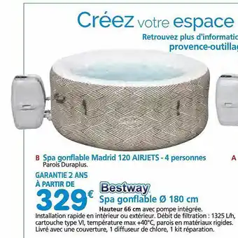 Provence Outillage Spa gonflable madrid 120 airjets - 4 personnes, spa gonflable ø 180 cm bestway offre