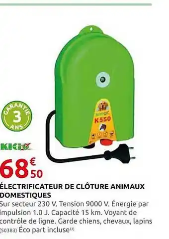 Rural Master Électrificateur de clôture animaux domestiques kidoz offre
