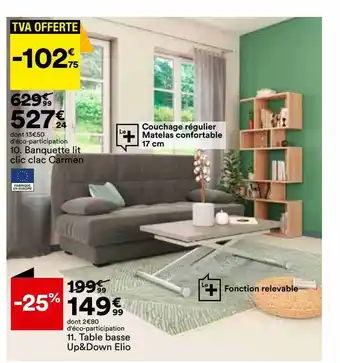 BUT Banquette lit clic clac carmen, table basse up & down elio offre