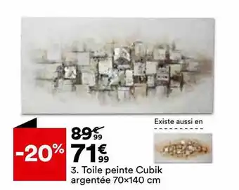 BUT Toile peinte cubik argentée 70 x 140 cm offre