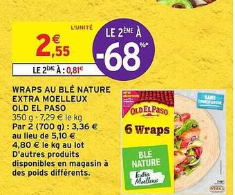 Intermarché Wraps au blé nature extra moelleux old el paso offre