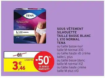 Intermarché Sous vêtement silhouette taille basse blanc l x 10 normal tena offre