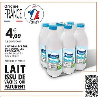 Intermarché Contact Lait demi écrémé uht bouteille pâturages offre